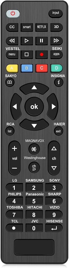 Universal Remote Control for Samsung, LG, Vizio, TCL, Sony, Insignia, Sharp, Philips, Panasonic, JVC, Hisense, Toshiba, Sanyo, Seiki, and Other Brands TV(Universal TV Remote)