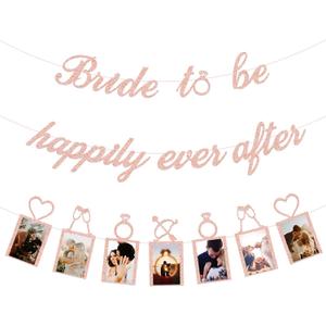 Bridal Shower Decorations - Bride to be happily ever after Banner and Photo Banner for Bridal Shower/Wedding/Engagement Party Kit Supplies Decorations decor(Rose Gold)