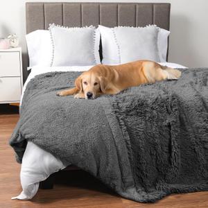 PetAmi Waterproof Dog Blanket for Large Dog, Calming Pet Blanket Bed Couch Cover Protector, Washable Sherpa Faux Fur Throw for Sofa Furniture Protection, Soft Fluffy 60x80 Gray (Grey)