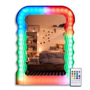 Wavy LED Mirror 18"x 24"Wave Mirror - Irregular Wall Mounted Decorative Mirror for Living Room or Bedroom, Great for Present and Room Décor, 18x24