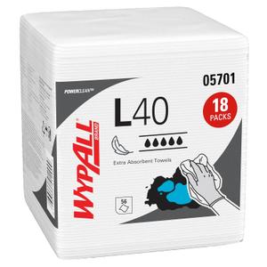 Wypall PowerClean L40 Cloths Extra Absorbent Wipes (05701), Quarterfold, Bulk Paper Wipers, White (18 Packs of 56 Sheets, 1,008 Sheet Total), 12" x 12.5"