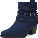 Women's Mid Calf Boots,Round Toe Comfort Low Heel Slouchy Dress zip booties with Jeweled strap Size 8.5
