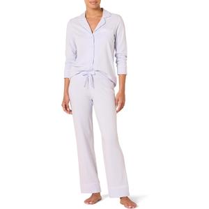 Amazon Essentials Women's Long Sleeve Cotton Modal Pajama Set, Loungewear with Full-Length Bottom (Large, Pale Blue)