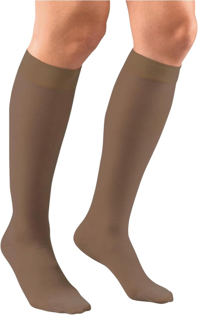 Truform Sheer Compression Stockings, 15-20 mmHg, Women's Knee High Length, 20 Denier, Espresso, Large