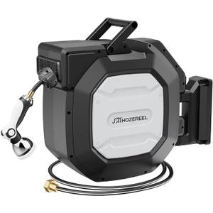 5/8" x 100 ft Heavy Duty Retractable Garden Hose Reel by HOZEREEL, Outdoor Garden Hose Reels - Self Retract Wall Mount Hose Reel Automatic Storage, Any Length Lock, 10 Pattern Nozzle 5/8" x 100 ft Heavy Duty Retractable Garden Hose Reel by HOZEREEL, Outdoor Garden Hose Reels - Self Retract Wall Mount Hose Reel Automatic Storage, Any Length Lock, 10 Pattern Nozzle