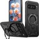 360Rotatable Magnetic Ring for Google Pixel 9 Pro XL Case [Compatible with MagSafe] Build in Invisible Stand [Drop Protection] Shockproof Military-Grade Protection Anti-Fingerprint, Black