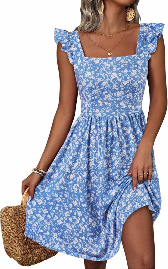 Loemes Sundresses for Women Cute Summer Dresses for Women 2025 Graduation Casual Flowy Floral Dresses L Blue