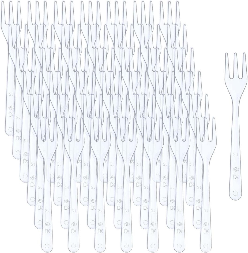 Skylety 500 Pcs Plastic Mini Forks 3.7 x 0.6 Inch Tiny Small Disposable Appetizer Cocktail Tasting Forks Utensils for Fruit Dessert Cakes Serving Supply(Clear) (Transparent)