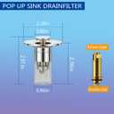 3 in 1 Sink Drain Strainer with Hair Catcher,2PCS Stainless Steel Popup Sink Stopper with Basket for US Bathroom Sink Stopper Replacement,Pop-up Bounce Core Floor Basin Drain Filter