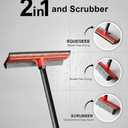 2Pcs Window Squeegee with Long Handle, 2-in-1 Window Cleaner Tool, Glass Door Cleaner, Multi-Use Car Windshield Cleaning Cleaning for Indoor Outdoor Car Window High Glass Shower Gas Station