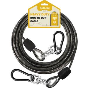 Petbobi Heavy-Duty Dog Tie-Out Cable - 20FT Extra Strong Wire Cable for Large Pets Up to 300Lbs, Rust Proof Dogs Leash with Carabiners and 360 Swivel, Pet Leads for Yard Camping Outside, Black
