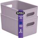 Decorative Plastic Open Home Storage Bins Organizer Baskets, Medium Lilac Purple (2 Pack) Container Boxes for Organizing Closet Shelves Drawer Shelf - Ribbed Collection 5 Liter (Without Lid)