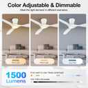 Ocioc 52 inch Ceiling Fans with Lights and Remote, Dimmable Ceiling Fans with Reversible Quiet DC Motor, Flush Mount, 3CCT, White Ceiling Fan for Bedroom Living Room Indoor/Outdoor