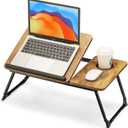 FISYOD Foldable Laptop Desk for Bed Couch, Adjustable Split Lap Desk with Cup Holder, Portable Lightweight Bed Table Tray, Heavy-Duty Laptop Stand for Working, Writing, Reading and Eating - Brown