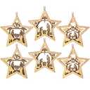 6 Pieces Christmas Nativity Scene Ornaments Jesus Christ Wood Hanging Christian Ornaments Star Shape Nativity Scene Keepsakes Rustic Wooden Christmas Tree Decorations for Xmas