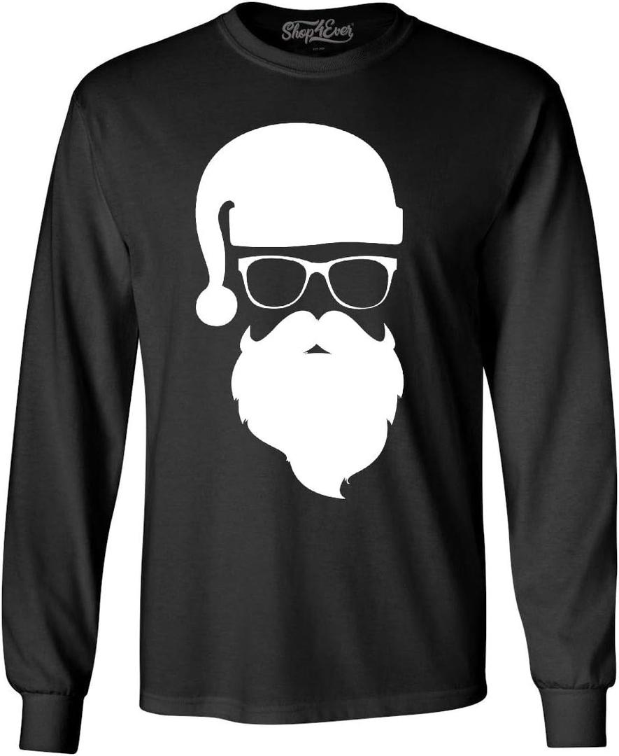 shop4ever Hipster Santa with Sunglasses Christmas Long Sleeve Shirt (Large, Black)