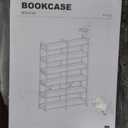 Seventable Bookshelf 6 Tier with 4 Hooks67Industrial Wooden Bookcase, Vintage Storage Rack with Open Shelves, Rustic Standing Bookshelves Metal Frame 43.3 Wide Display Rack, Gray (Grey)