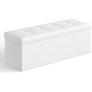 SONGMICS MAZIE Collection - 43 Inches Folding Storage Ottoman Bench, Ottoman with Storage, Foot Rest Stool, Load 660 lb, for Living Room, Synthetic Leather, White ULSF702