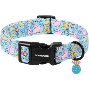 DOGWONG Easter Dog Collar-Cute Blue Easter Bunny Dog Collar, Easter Egg &Rabbit Pet Collars Puppy Collar Gifts with Quick Release Buckle for Girl&Boy Dogs,L