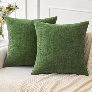 MIULEE Pack of 2 Couch Throw Pillow Covers 18x18Inch Soft Moss Green Spring Chenille Pillow Covers for Sofa Living Room Solid Dyed Pillow Cases (18" x 18" (Pack of 2))
