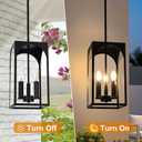 3 Lights E12 Outdoor Pendant Lighting Fixture in Black Finish Finish, Farmhouse Hanging Lantern Chandelier with Clear Glass Shade for Porch Entryway Hallway