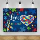 8x6ft Autism Awareness Photo Backdrop Banner Autism Awareness Banner Decorations Supplies for Home Love Needs No Words Accept Understand Love April Puzzle Piece Ribbon Photography Background (Colorful01)