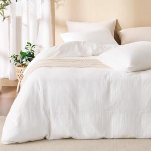 White Twin Duvet Cover, 100% Sandwashed Cotton Soft Twin Size Duvet Cover Set 3 Pieces with Zipper Clousre & Corner Buttons (Bright White, Twin 69 x 90)
