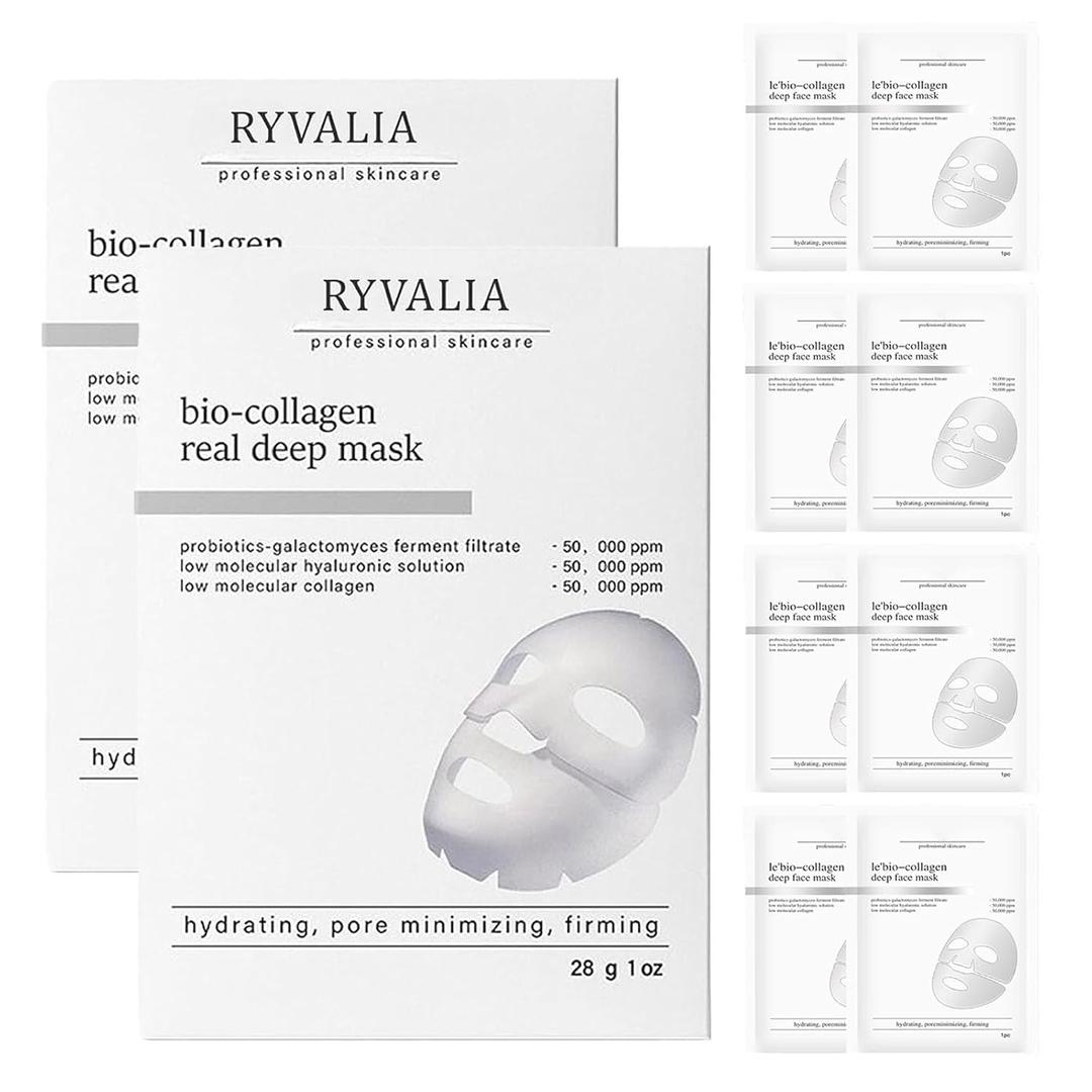 Ryvalia Collagen Mask, Bio-Collagen Real Deep Mask, Skaind collagen Glow mask Overnight, Elasticity Enhancing, Deep Hydration, for All Skin Types (2Boxs)