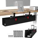 KEEGH No Drill Under Desk Cable Management Tray - 28" Cord Management Under Desk - Clamp/Screw Mount - Support Upto 70lbs - Fabric Wire Management - Gaming/PC Cable Tray Cord Hiders for Office/Home (Regular (28 Inch), Black)