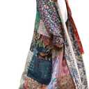 LUZU JUNU Women's Trench Coat Floral Print Long Cotton Linen Jacke Cottagecore Clothing Patchwork Outwear Bohemian unique