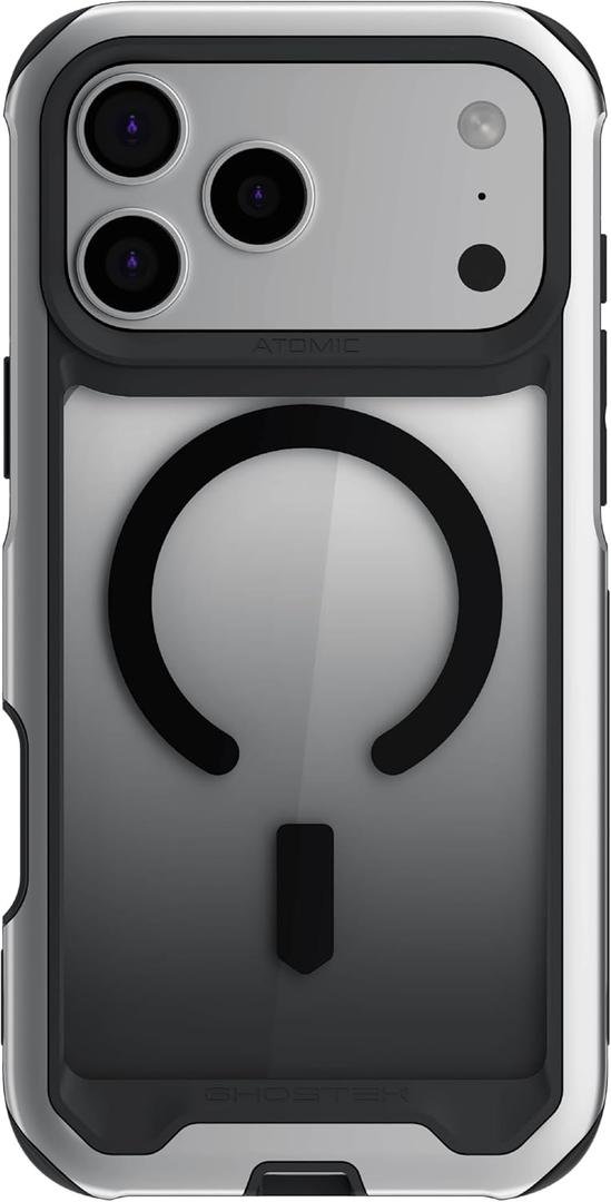 Ghostek Atomic Slim iPhone 17 Pro Max Case, Compatible with Apple MagSafe Accessories, Aluminum Metal Bumper, Shockproof Drop Protection, Wireless Charging, 6.9 Inch, Silver