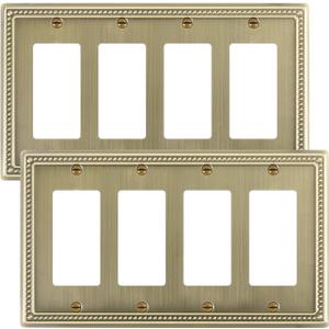 2-Pack Quad Decorator Outlet Cover Plate, Pearls Decorative Switch Plates and Outlet Covers, 4 Gang Antique Brass Metal Wall Plates, Corrosion Resistant
