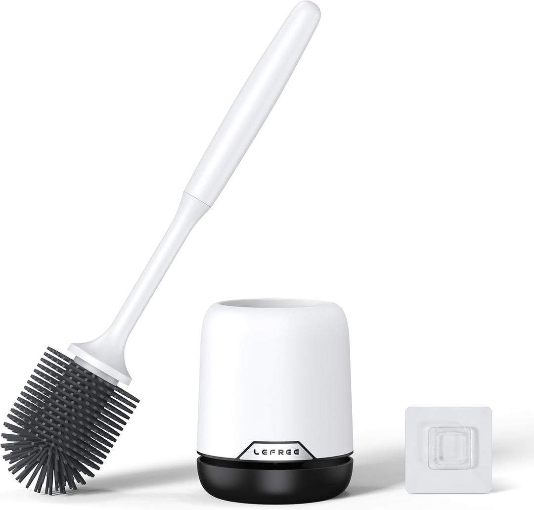 Lefree Silicone Toilet Brush and Holder Set with Ventilated Holder, Floor Standing & Wall Mounted Toilet Scrubber (1 Pack, Black)