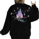 MYHALF Believe In The Magic Sweatshirt Women Magic Pullover Shirt Family Vacation Crewneck Castle Graphic Top (Large, Black)