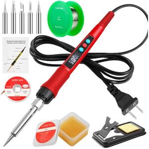 Soldering Iron Kit, 100W LED Digital Solder Gun kits with Ceramic Heater, Adjustable Temperature Welding Tools with Tips, Wick Braid, Stand, Solders Wire, Sponge, Flux Paste