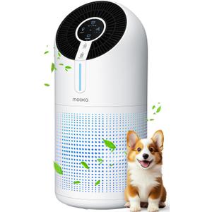 MOOKA Air Purifiers for Home Large Room up to 1095ft, H13 HEPA Filter Air Cleaner for Pets Bedroom Remove Smoke Dust Pollens Dander, Room Air Purifier with Timer Lock 4 Modes Night Light, M02