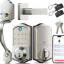 Veise VE017-H Fingerprint Smart Front Door Lock Set, App Control, Keyless Entry Deadbolt with Handle, Smart Deadbolt, Emergency Power Port, Touchscreen Keypad, Auto Lock, Easy Install, Satin Nickel
