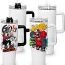 sweet grain Sublimation Tumblers 40 oz with Handle(4 Pack) - Stainless Steel Double Wall Vacuum Insulated Large Tumbler Bulk with Removable Handle and Straw - Black & White Handle