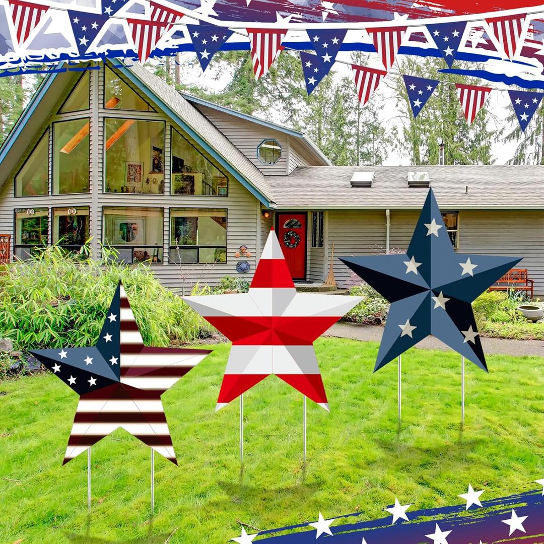 Pickmesh 3 Pcs Metal Memorial Day Yard Signs 27.8'' H Garden Stakes Outdoor Waterproof Patriotic Lawn Signs for 4th of July Independence Day 250th Anniversary Patio Walkway Pathway Decorations