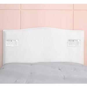 WOMACO Headboard Cover with Remote Pockets, Stretch Velvet Head Board Slipcover, Queen/Twin/King/Changeable Bed Head Cover for Upholstered Headboard (White, Headboard Length (55"-67"))