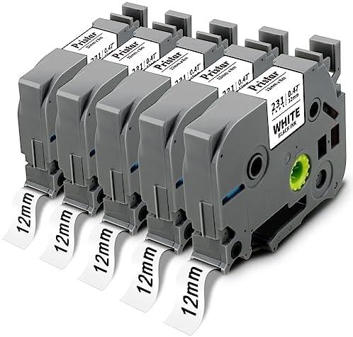 Replace for Brother Label Maker TZe-231 TZe231 TZ Tape 12mm 0.47 Laminated Black on White, PTouch Compatible with P Touch D210 D220 H110 D600 D400 1750 2030 Label Maker Refills, 5X