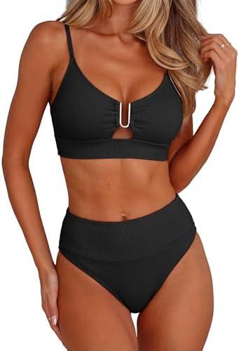 ANRABESS Bikini Sets for Women Summer High Waisted 2 Piece Bathing Suit Ribbed U-Wire Cutout Swimsuit Beach Vacation 2026 XL