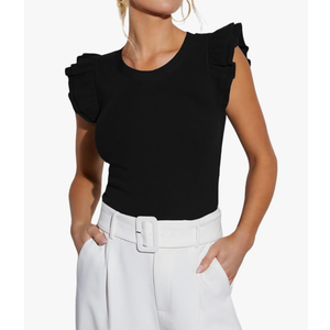 Ezbelle Women's Summer Tank Tops Ruffle Shirts Ribbed Knit Sleeveless Blouse Sexy Tshirt Trendy Outfits 2025, Size S