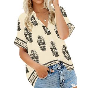 Summer Tops for Women Striped Button Down Shirts Collar Guaze Shirt Trendy Vacation Work Linen Blouse (M)