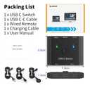 KCEVE USB C Switch 2 in 1 Out, USB Type C KVM Switch 2 Computers 1 Monitor, 8K@60Hz / 4K@120Hz / 20Gbps/ USB 3.1 Gen 2 / 100W PD/Compatible with Thunderbolt Devices/Wired Remote, 1 USB-C Cable
