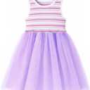 HILEELANG Girls Tulle Dress Lavender Sleeveless Ribbed Stripe Top Spring Summer Toddler Little Girls, 5T