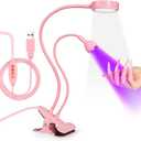 AORAEM LED Nail Lamp Double-Headed UV LED Light Quicky-Dry Duck Neck UV Lamp Dryer Curing Light with Portable Gooseneck and Clamp Flash Cure U V Light for Gel Nails Professional Home DIY Salon Pink