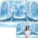 8x6FT Winter Castle Backdrop Winter Wonderland Ice Castle Photography Backdrop Ice and Snow World Blue Ice Snowflake Backdrop for Kids Newborn Baby Princess 1st Birthday Party Decor Banner