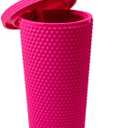 Matte Studded Tumbler with Lid & Straw, Reusable BPA Free Plastic Water Bottle, Travel Friendly Water/Iced Coffee/Cold Brew/Smoothie Textured Cold Cup, 24oz (Fuchsia)