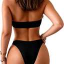 SOLY HUX Women's Halter Bikini Set V Neck Ring Linked Bathing Suit Summer Beach Two Piece Swimsuit (Black, M)
